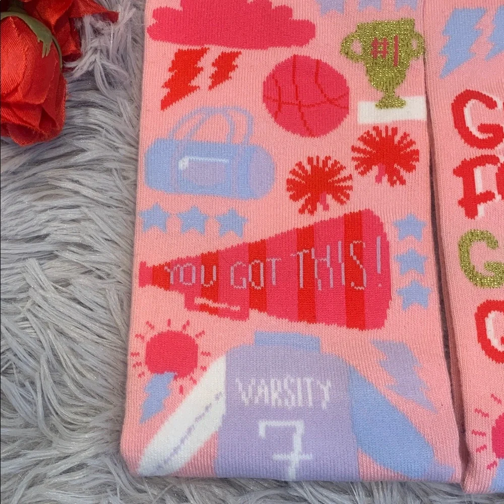 🌹Hallmark • NWT Pink 'Go For Gold Girl' Girls' Crew Socks Sport & Trophy Motifs